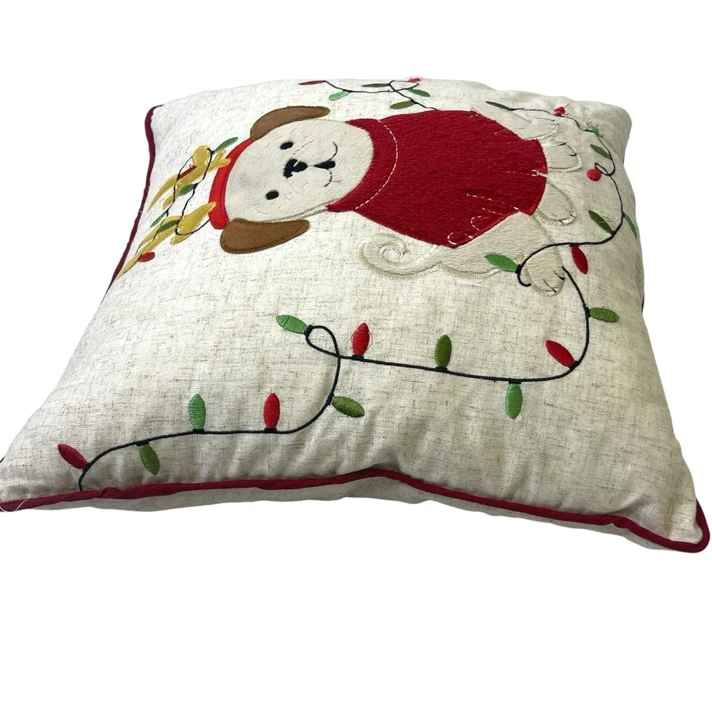 St. Nicholas Square Throw Pillow‎ Christmas Puppy Dog LED Light-Up Decor VIDEO